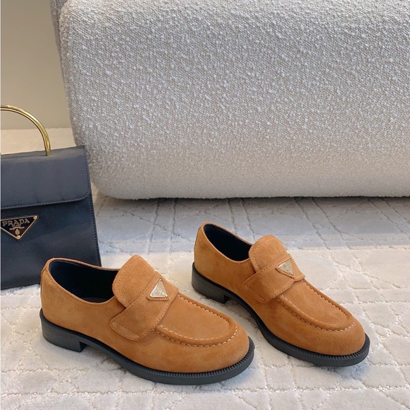 Prada Women's Camel Suede Loafers - Picture 3 of 9